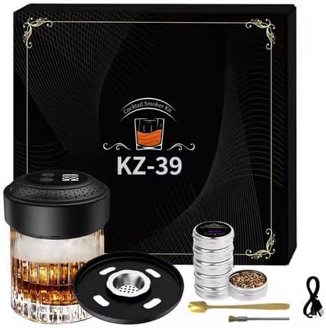 電動ウイスキースモーカーキット 充電式内蔵ライター&amp;LED雰囲気ランプ付き ブタン不要 フレーバーウッドチップ6個 昔ながら