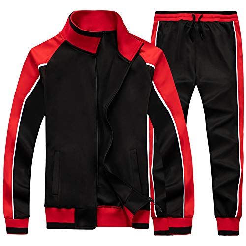 Men's Tracksuit Set Sweatshirt Jogger Sweatpants Solid Patchwork Warm Sports Suit, Black-M #TOP4