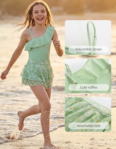 Image of GRACE KARIN Girls One Piece Swimsuits with Mesh Skirt Bathing Suit Swimwear 6-14Y