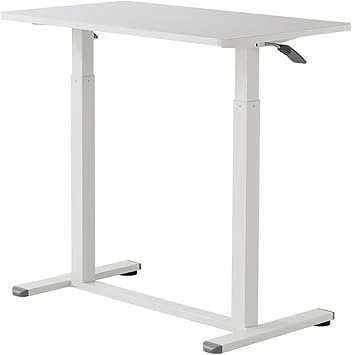 Mobile Stand Up Desk, Height Adjustable Standing Desk, White Computer Desk with Wheels, Small Office Desk with Steel Frame, Modern Simple Style Gaming Desk