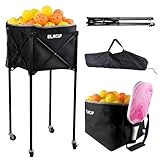ELKCIP Portable Pickleball & Tennis Ball Hopper with Wheels, Foldable Sports Balls Teaching Cart, Lightweight Softball Caddy, Large Capacity Baseball Basket Carrier for Training