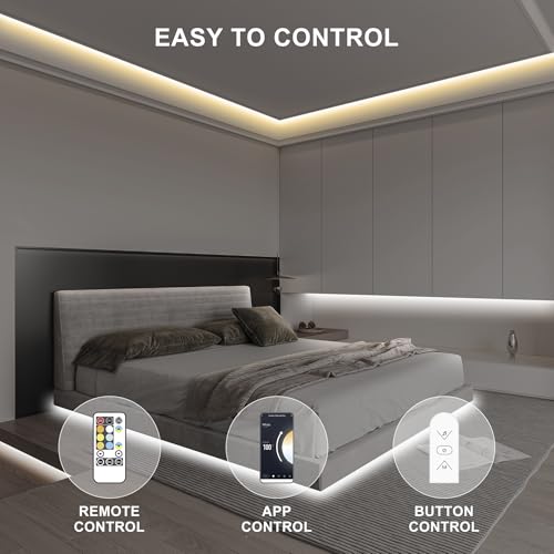 Image of 16.4ft Smart LED Strip Light, Tunable White 2700K-6500K Dimmable Bright WiFi COB Light Compatible with Alexa and Google for Kitchen Cabinet, Room