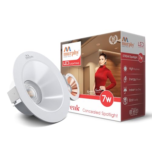 Image of Murphy 7W Streak LED Down Light WH+White Finish, Natural White Light, Round, Pack of 1, Recessed Ceiling LED Light, Suited for 3 inch Junction Box /Concealed Box (2 Years Warranty)