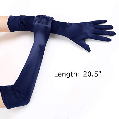 EORUBE 1920s Handschuhe für Damen Ellenbogen Lange Satin Handschuhe Party Kostüm (Marineblau)