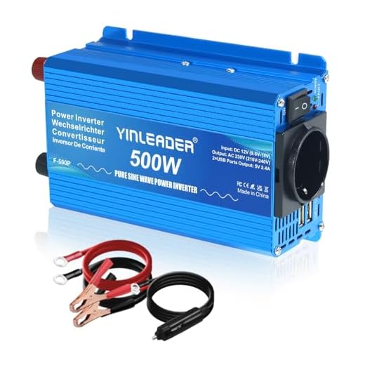 Yinleader 500W Wechselrichter DC 12V auf AC 230V Reiner Sinus Spannungswandler 2 USB - Ports, AC Steckdosen für Auto Camping