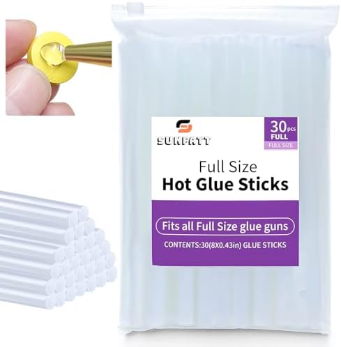 SUNFATT Full Size Hot Glue Sticks,(30 Pcs) 8" x 0.43" Crystal Clear Glue Sticks Perfect for Hot Glue Gun,Easily Create and Bond Crafts on Wood,Plastic,Glass,Flowers,Fabrics,Foam,Jewellery.