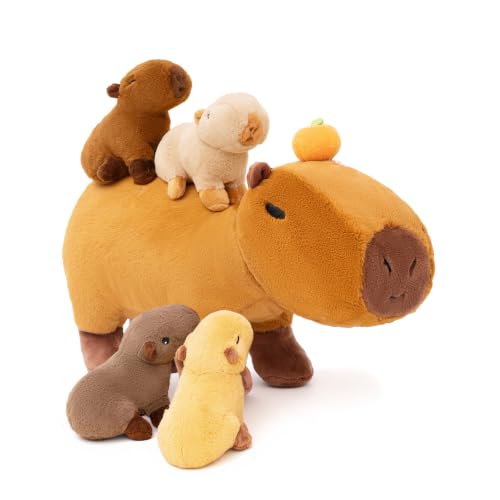 OUOZZZ 5 Stück Capybara Kuscheltier, Plüschtier mit 4 Babys im Bauch Set