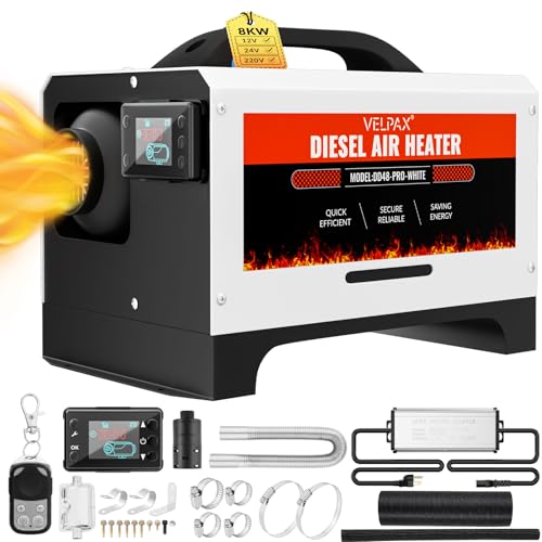 VELPAX 220V 8KW Diesel Air Heater, All in One Truck Heater, Portable Diesel Heater with Remote Control LCD Monitor and Silencer for Car Trucks Bus RV and Traile