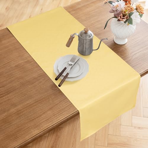 AooHome Tischläufer Gelb 40X140cm, Tischdeko Leinen-Optik Abwaschbar Tischband aus Polyester Wasserabweisend mit Lotuseffekt, Dauerhaft Kratzfest für Esszimmer Hochzeiten Party Weihnachten
