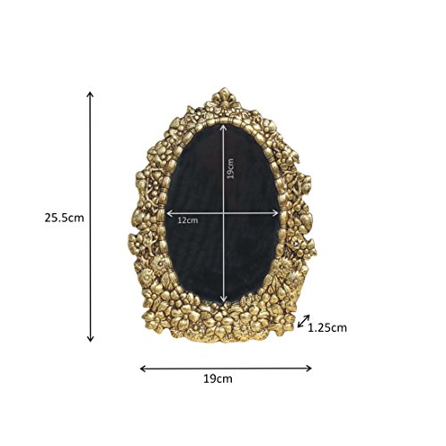 Image of Handicrafts Paradise Antique Floral Carving Oval Shaped Aluminium Metal Photo Frame - 10 Inch Height