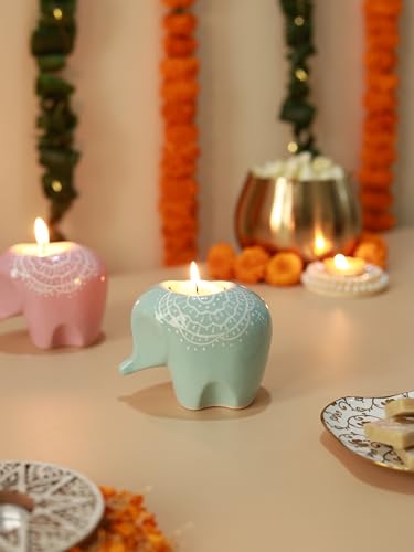 Image of Craftribal's Elephant Shaped Ceramic Table Tea-Light Holder-Votive Tealight Holder for Dining Table Candle Stand for Home Decoration Candle Holders for Home Items in Living Room(Mulitoclor,Set of 6)