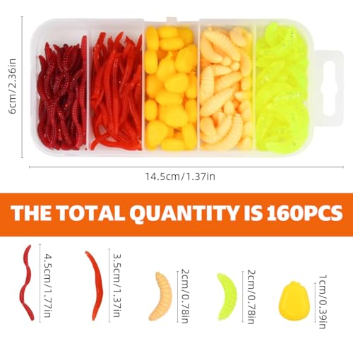 Image of Proberos 161Pcs Soft Fishing Lures Kit, Earthworm & Mealworm Baits for Freshwater or Saltwater Fishing, Realistic Wiggly Action Jigging Lures with Storage Box