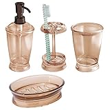 mDesign Bath Accessory Set, Soap Dispenser Pump, Toothbrush Holder, Tumbler, Soap Dish - 4 Pieces, Sand
