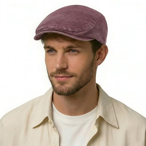 Image of ZLYC Men Cotton Flat Cap Summer Scally Ivy Gatsby Newsboy Beret Driver Cabbie Hunting Hat
