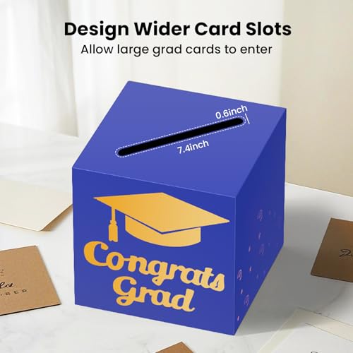 Image of OLANRUN 9 inch Graduation Card Box, Graduation Decorations 2026 - Congrats Grad Foldable Cardstock Money Box for Class of 2026 Grad Party Decor (Blue Gold)