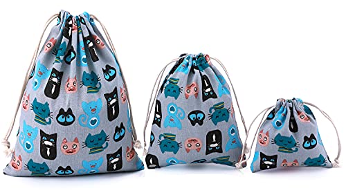 Abaría - 3 unidades bolsa de algodón con cuerdas – Pequeña saco bolsas - Bolsa inserto organizador para bebé ropa juguete pañales - Bolsa de regalo - 25x 30 cm, 19 x 23 cm, 14 X 16