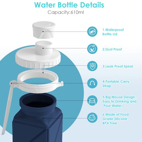 Popdigito Collapsible Water Bottles,Bpa-Free Leak-Proof Silicone Foldable Water Bottle Cup 20.6Oz,Durable Lightweight Bottle thumb #6