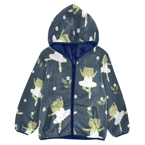 Frogs Dancing in White Dresses Toddler Fleece Jacket Girl Boys Hooded Fleece Jacket Coat Warm Outwear Zip-up 3-10T