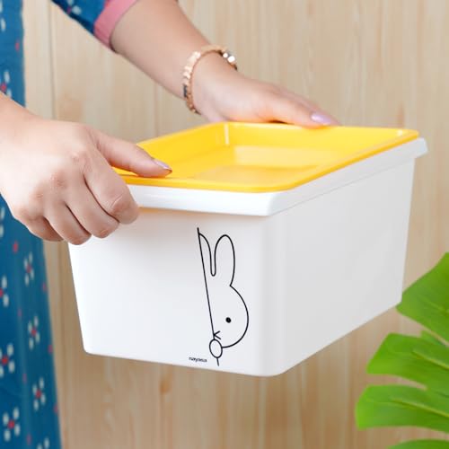 Image of Nayasa Lego Print Stack N Store Plastic Storage Boxes with Lid & Side Handle | Multipurpose Storage Stackable Box | Strong and Durable | Set of 3, 5 L & 12 L | Small + Big | Yellow
