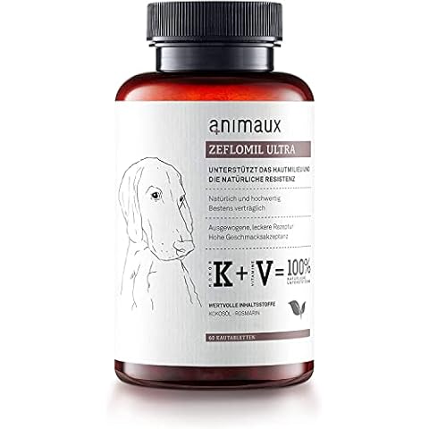 animaux Zeflomil Ultra Dogs - Futterergänzungsmittel für Hunde, für das Hautmilieu und die natürliche Hautresistenz, Natürliches Leckerli mit Rosmarin und Kokosöl, 60 kaubare Tabletten Cover