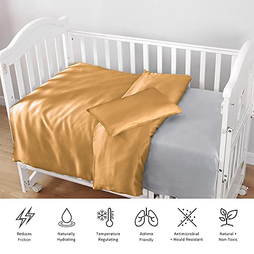 Promeed 100% Real Silk Toddler Size Duvet Cover With Invisible Zipper, Premium 23 Momme Mulberry Silk Crib Bedding For Baby Hair And Skin (Gold, Crib) #TOP2