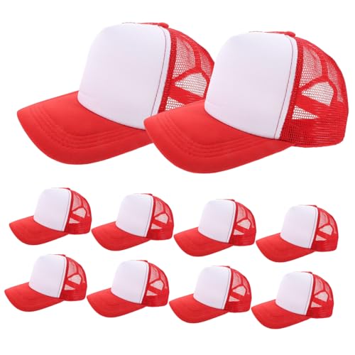 Gorras de béisbol de malla para sublimación WHAMVOX en pack de 10 unidades de poliéster color rojo