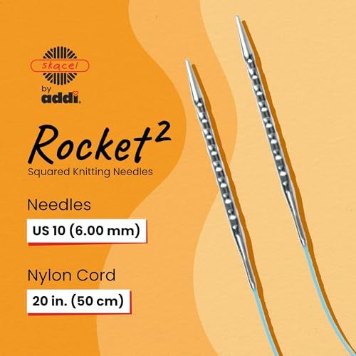 Image of skacel by addi Rocket 2 (Squared) Circular Knitting Needles, Fixed 20 Inch (50 cm) Plated Brass Tips with Flexible Nylon Cord, 6 mm (US Size 10)