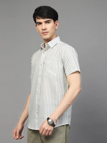 Image of Majestic Man Men's Pure Cotton Striped Half Sleeve Regular Fit Shirt