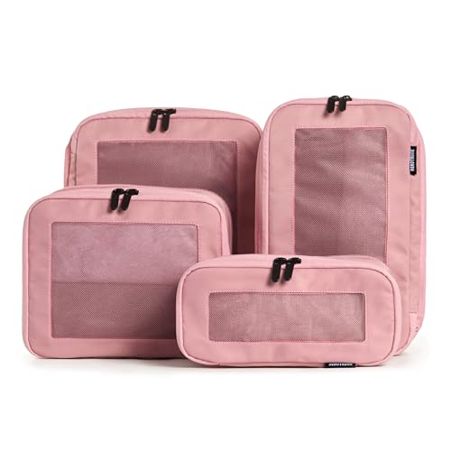 Image of Aerotrunk Compression Packing Cubes for Travel - Luggage Organizer Bags - Double Zipper Packing Cubes for Suitcases (4-Pack, Rose)