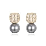 EVER FAITH Pendientes de perlas sintéticas, elegantes pendientes de bola con circonitas cúbicas para mujer, fiesta, novia, ropa diaria OOTD, Circonita cúbica Circonita Perla simulada, Circonia cúbica
