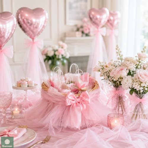 Image of Pink Tulle Fabric Roll 6 Inch x 100 Yards Tulle Ribbon