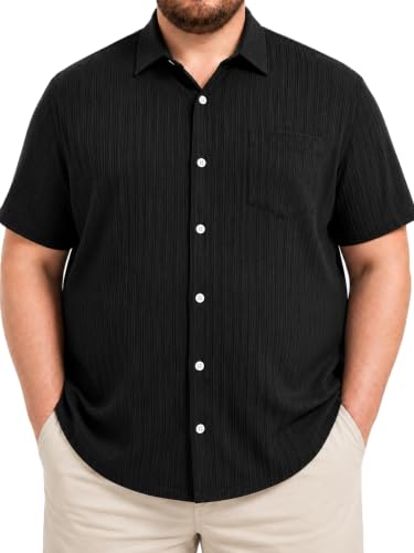 Weecreeture Men's Big and Tall Hawaiian Textured Stripe Button Up Shirt