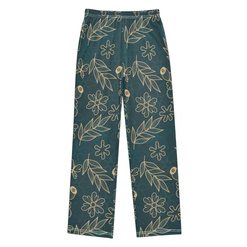 ZZKKO Floral Pattern Dark Green Boys Pants for Kids Jogger Pants with Pockets S-XL