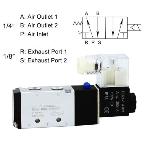 Électrovanne pneumatique 1/4 NPT 5/2 voies DC 24V pour contrôle de cylindre - 5