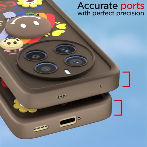 Image of Pikkme Back Cover for Realme 12 Pro 5G / Realme 12 Pro Plus 5G | Soft Silicone| Cute Rainbow Smile & 3D Cartoon Flower Design | Shockproof Raised Camera Protection Bumper Case (Brown)