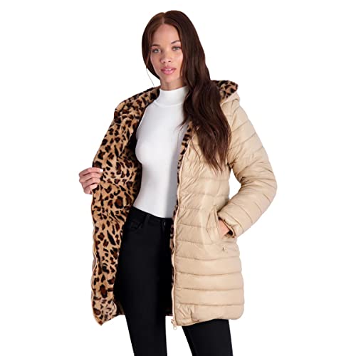 Jessica Simpson Womens Reversible Cold Weather Puffer Jacket Tan L #TOP17