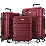 SHOWKOO Luggage Sets Expandable PC+ABS Durable Suitcase Double Wheels TSA Lock Red