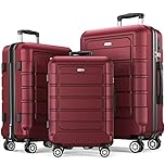 SHOWKOO Full PC Hardshell Luggage Sets Expandable Durable Suitcase Double Wheels TSA Lock 3pcs, Red, 20in24in28in