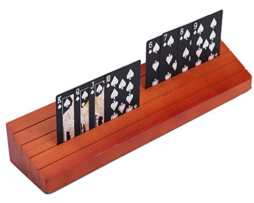 Yesland Wooden Playing Card Holder -13-3 4 x 3-1 8 Inches Tray Rack Organizer - Extended Versions Long Enough for Bridge Canasta Strategy Card Playing