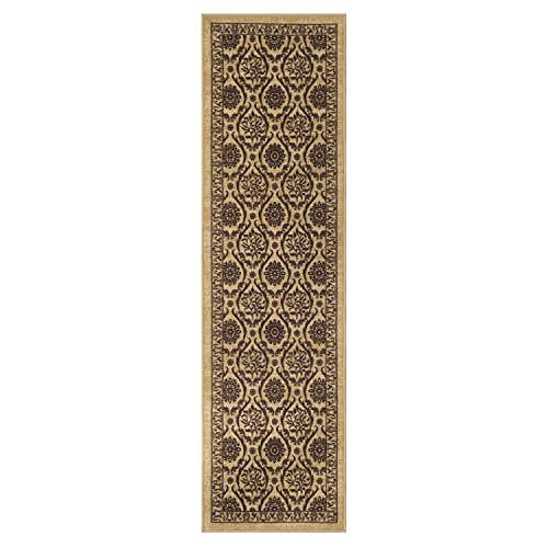 Antep Rugs Alfombras Non-Skid (Non-Slip) 2X7 Rubber Backing Floral Geometric Low Profile Pile Indoor Area Runner Rugs (Brown, 2' X 7') #TOP2