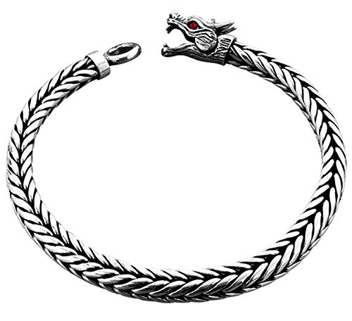 kuzzoi 925 Sterling Silver Round Byzantine Bracelet for Men with Dragon Head Ring Clasp, Length 7,48 inch - 9,05 inch, Width 0,31 inch, 1.52 oz2