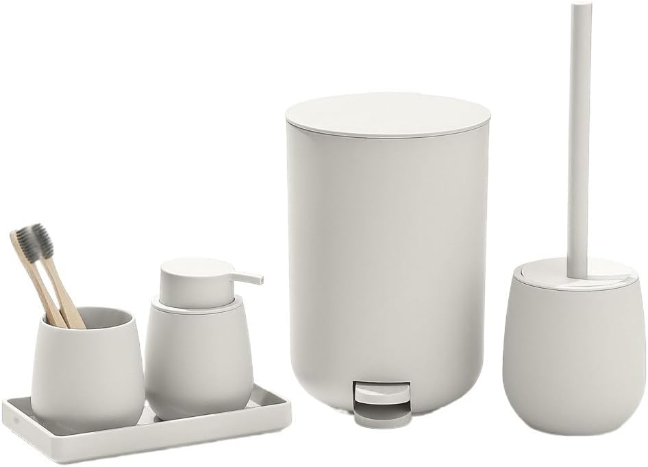 Bathroom Toiletries Set with Trash Can Brushing Cup Tray Hand Sanitizer Bottle Toilet Brush