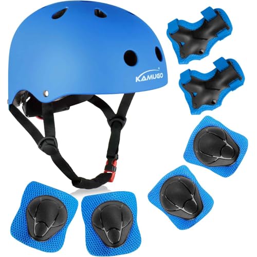 KAMUGO Casco de Bicicleta para niños, Casco para niños de 2 a 8 años, con Equipo de protección Deportivo, Rodilleras, Coderas y muñequeras para monopatín, Ciclismo, Patinete