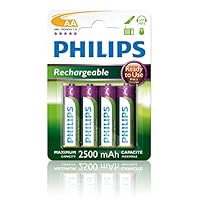 PHILIPS Batterie AA – Batterie Ricaricabili HR03 – NiMH 1,2V – 500 Ricariche – 2500mAh