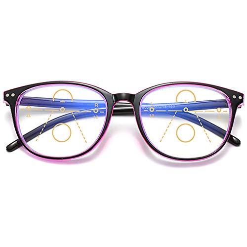 KOOSUFA Gleitsichtbrille Progressive Multifokus Lesebrille Damen Herren Anti-Blaulicht Multifokale Brille Retro Arbeitsplatzbrille Gleitsicht Lesehilfe Schwarz-rot 1.5