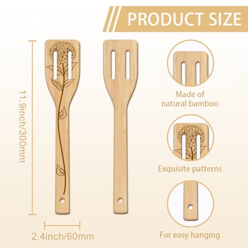 Globleland AJEW-WH0411-023-US19 6Pcs Floral Bamboo Cooking Utensils Wooden Engraved Cooking Spoons Set Carving Kitchen Bamboo Spatula Set Wood Cooking Spoon thumb #2