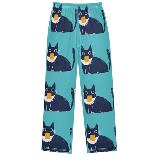 Boy's Pants Cute Blue Cat Jogger Pants Elastic Waist Long Bottoms Trousers with Pockets 6-14 Years