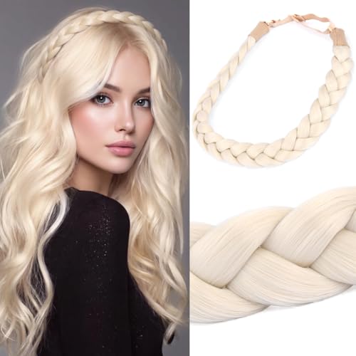 DIGUAN Synthetic Hair Braided Headband Wide Plaited Braids Hairpiece Women Girl Beauty accessory, 55g (Platinum)
