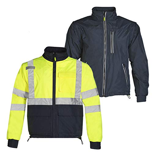 Jorestech Safety 4 In 1 Windbreaker Reversible Gray Jacket Reflective High Visibility Yellow/Lime With Removable Sleeves Ansi Type R Class 3 Jk-04 (2X-Large) #TOP4