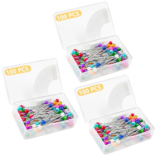 300PCS Sewing Pins for Fabric, Straight Pins with Glass Ball Heads, Multicolor Corsage Stick Pins for...